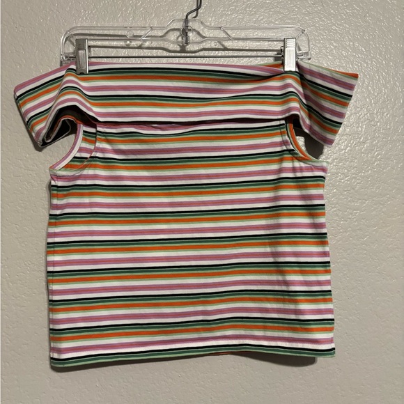 NWT Maeve Anthropologie Off-The-Shoulder Shirt Blouse Top Striped Printed Size M - Picture 6 of 7